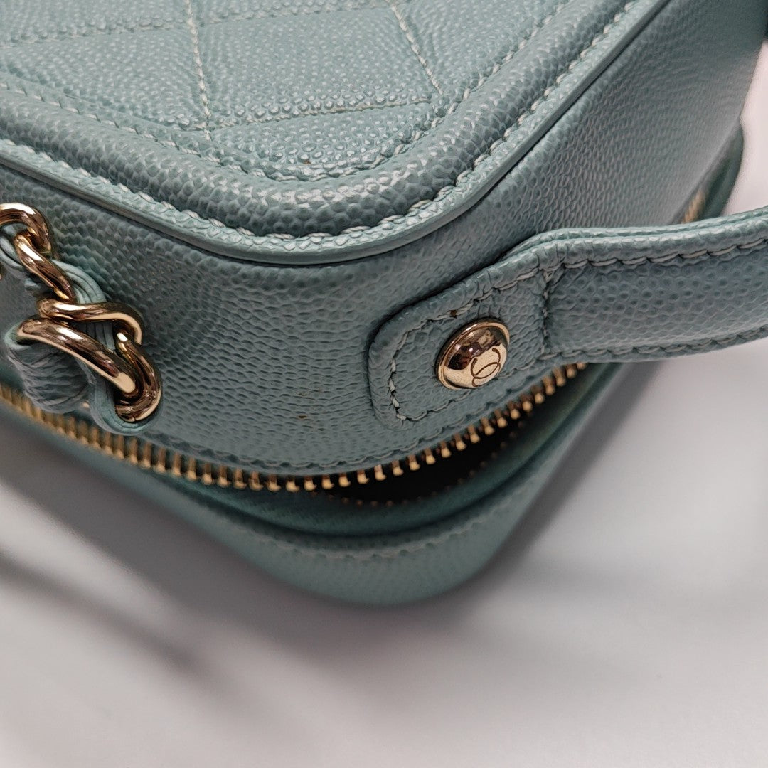Authenticated pre-owned  Filigree Quilted Grained Calfskin Blue - Crossbody Bag at Looply