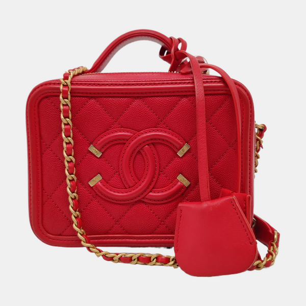 Authenticated pre-owned  Filigree Small Quilted Grained Calfskin Red - Shoulder Bag at Looply