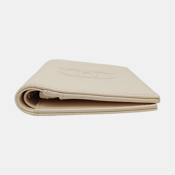 Quilted Grained Calfskin Wallet Beige