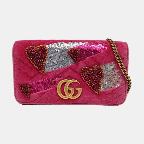 Authenticated pre-owned  GG Marmont Velvet Pink - Shoulder Bag at Looply