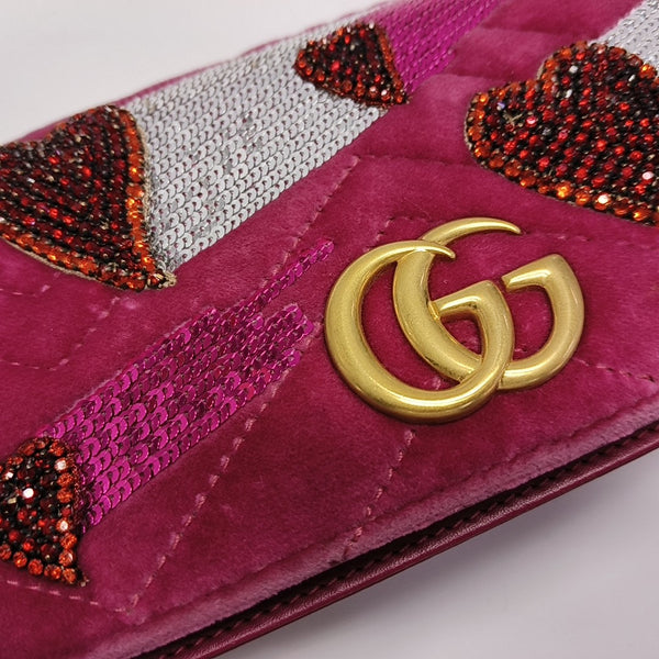 Authenticated pre-owned  GG Marmont Velvet Pink - Shoulder Bag at Looply