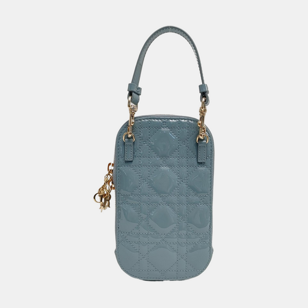 Authenticated pre-owned  Lady Dior Patent Leather Blue - Shoulder Bag at Looply
