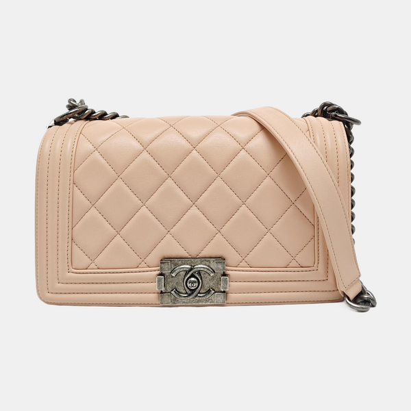 Authenticated pre-owned  Boy Chanel Medium Quilted Calfskin Pink - Shoulder Bag at Looply