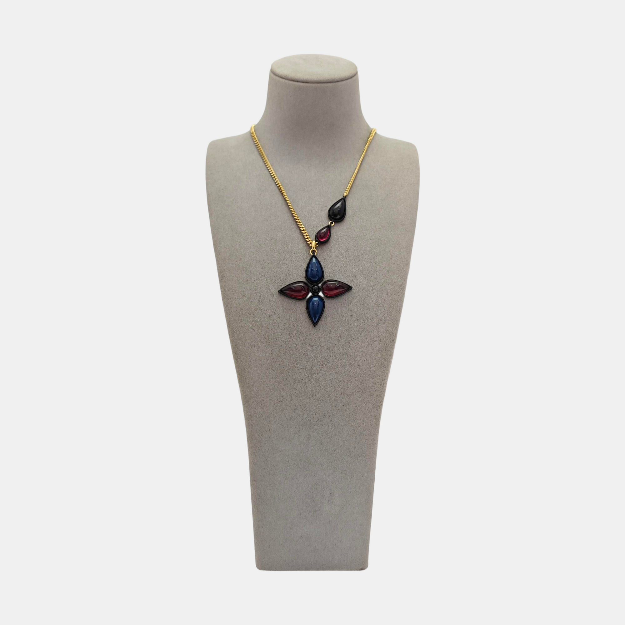 Authenticated pre-owned  Gold Tone Tourmaline with Black And Blue Enamel Monogram Necklace Alloy Necklace - Necklace at Looply