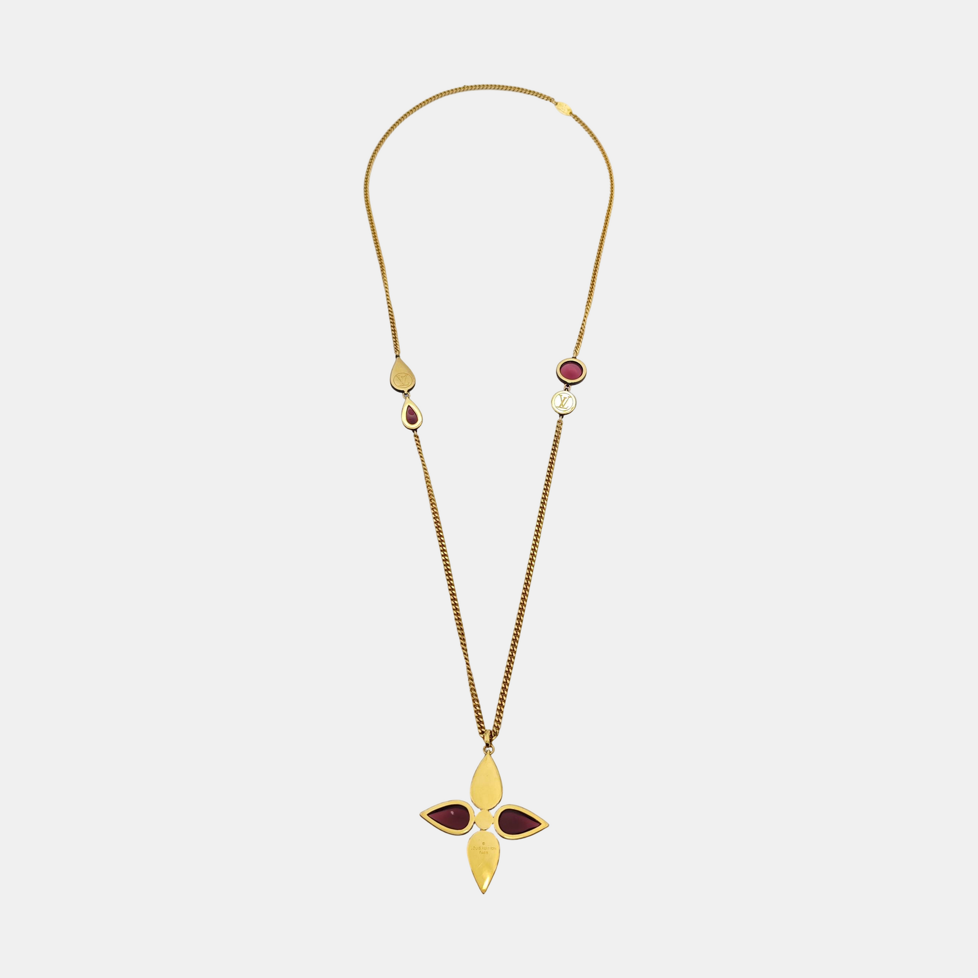 Authenticated pre-owned  Gold Tone Tourmaline with Black And Blue Enamel Monogram Necklace Alloy Necklace - Necklace at Looply