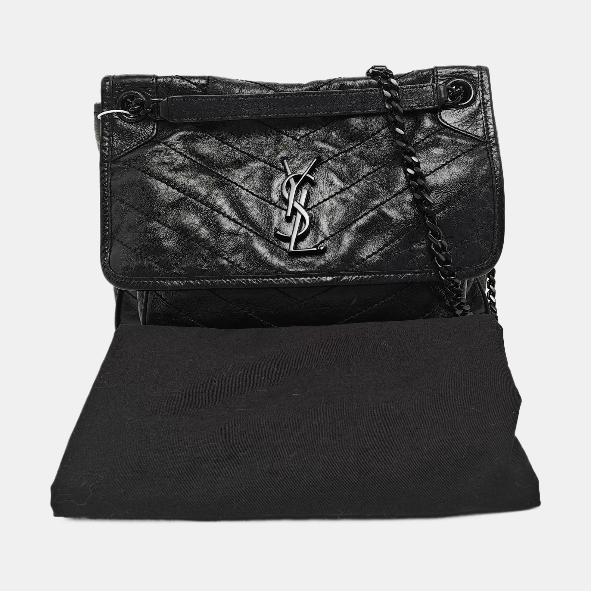 NIKI Medium Chevron Calfskin Black