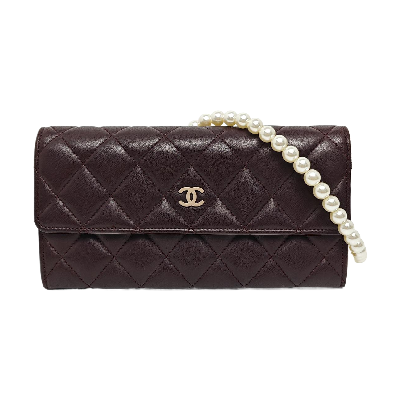 Authenticated pre-owned  Classic Flap Quilted Lambskin Burgundy Wallet - Wallet at Looply