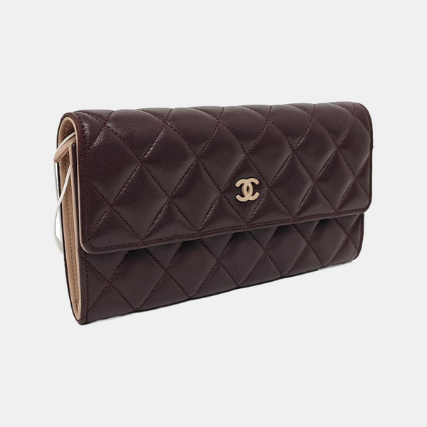 Authenticated pre-owned  Classic Flap Quilted Lambskin Burgundy Wallet - Wallet at Looply