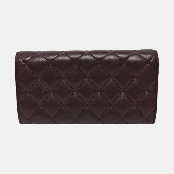 Authenticated pre-owned  Classic Flap Quilted Lambskin Burgundy Wallet - Wallet at Looply
