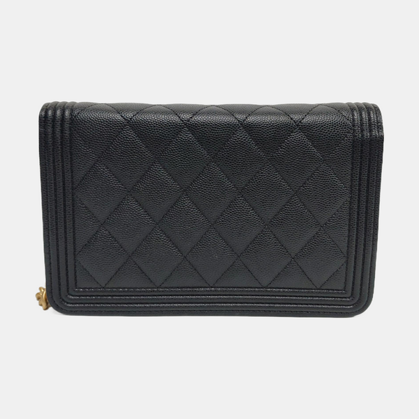 BOY CHANEL Mini Quilted Grained Calfskin Black