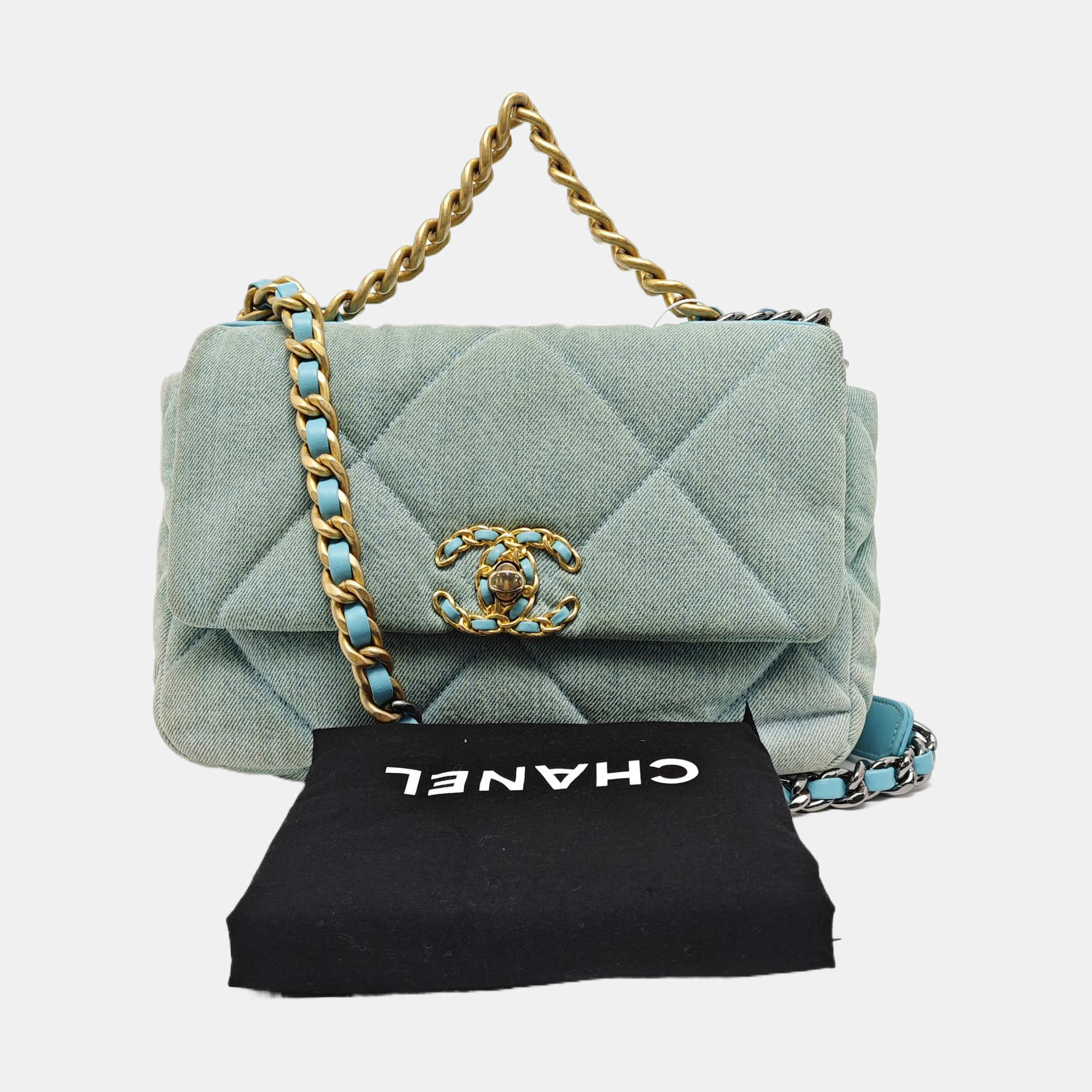 CHANEL 19 Small Quilted Denim Blue