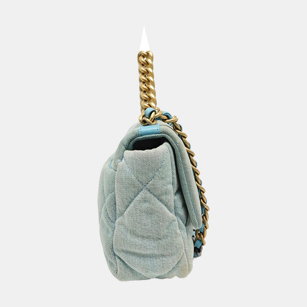 CHANEL 19 Small Quilted Denim Blue
