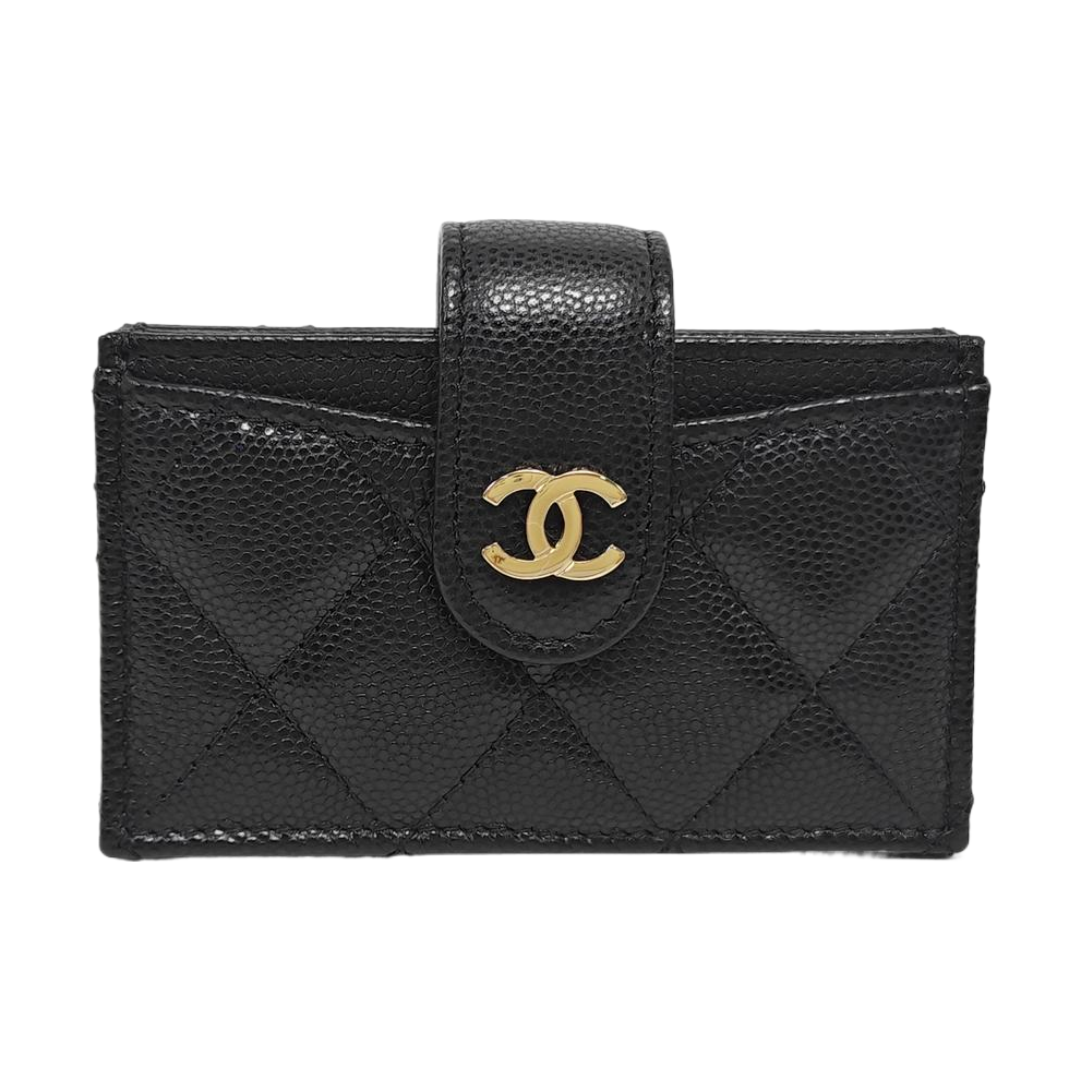 Quilted Grained Calfskin Card Holder Black