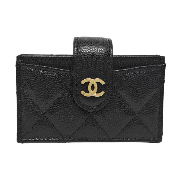 Quilted Grained Calfskin Card Holder Black