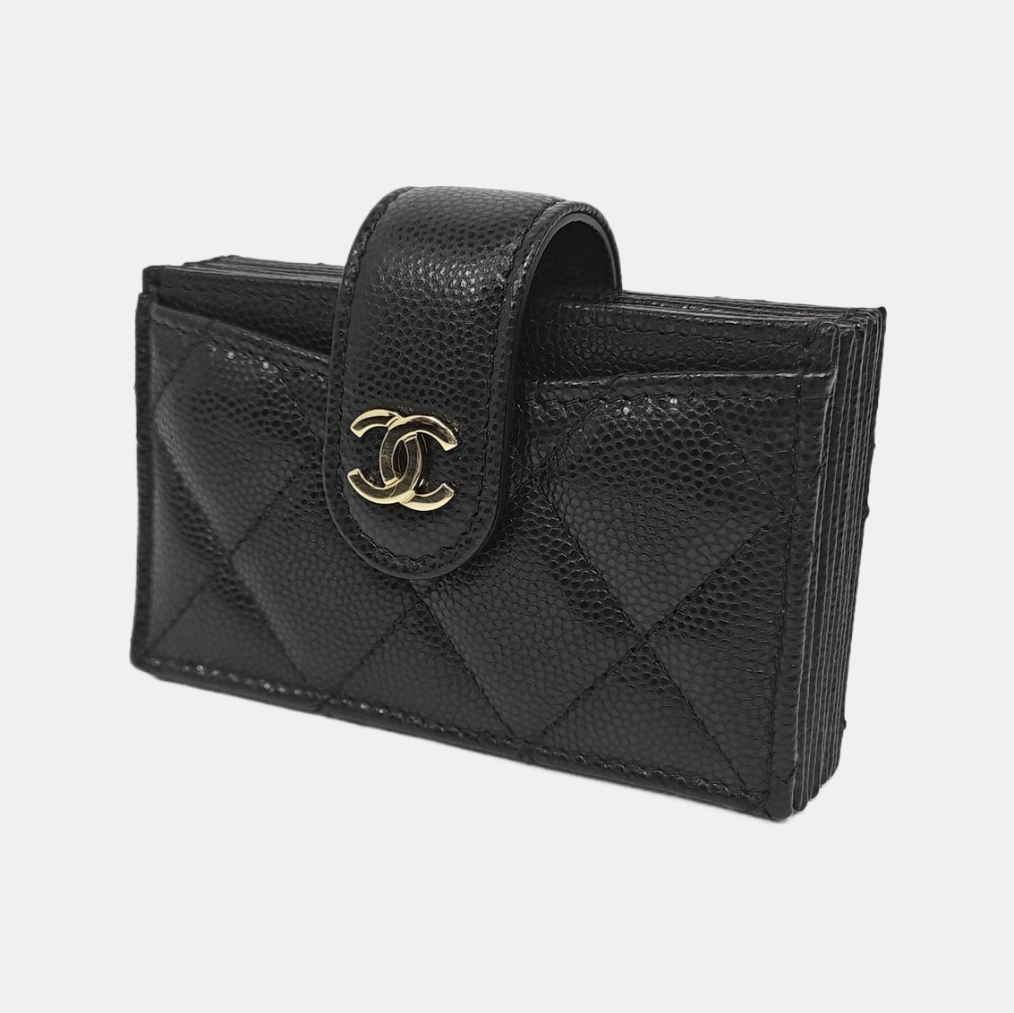 Quilted Grained Calfskin Card Holder Black