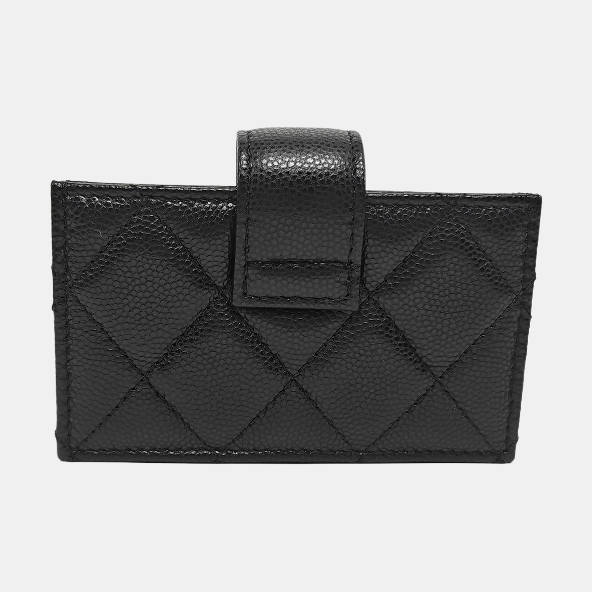 Quilted Grained Calfskin Card Holder Black