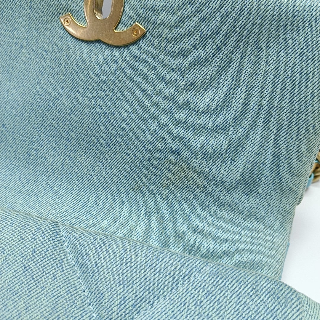 CHANEL 19 Small Quilted Denim Blue
