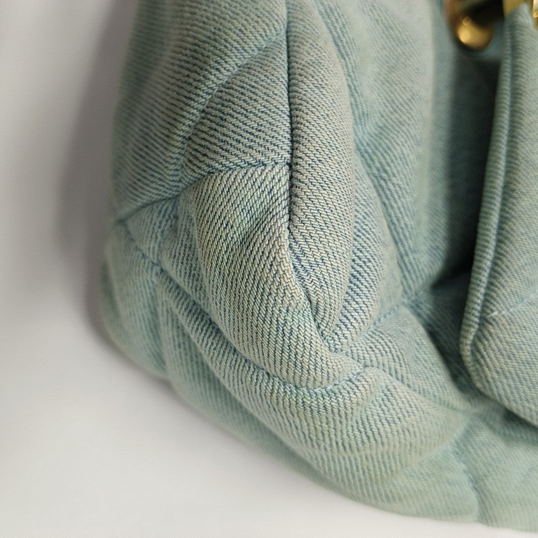 CHANEL 19 Small Quilted Denim Blue