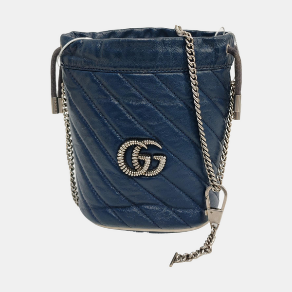 Authenticated pre-owned  GG Marmont Mini Calfskin Blue - Shoulder Bag at Looply