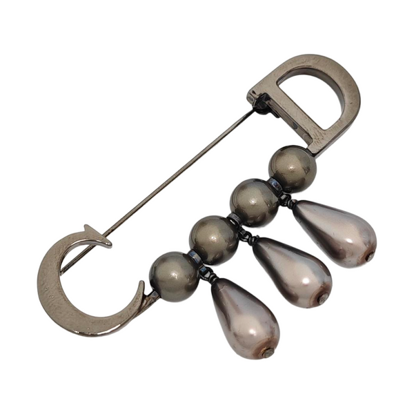 Authenticated pre-owned  Black-tone Metal Faux Pearl Brooch - Brooch at Looply