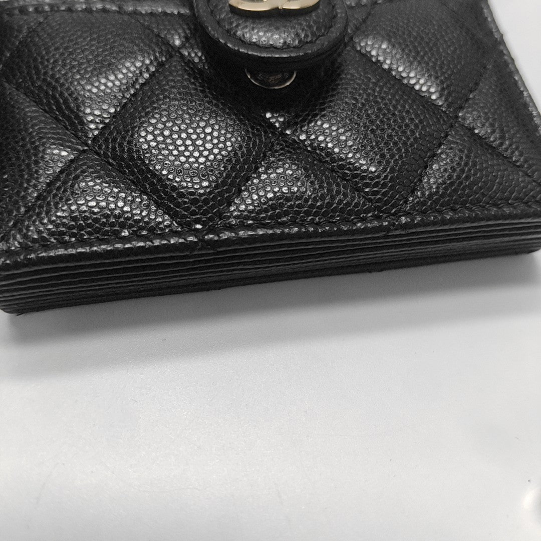 Quilted Grained Calfskin Card Holder Black