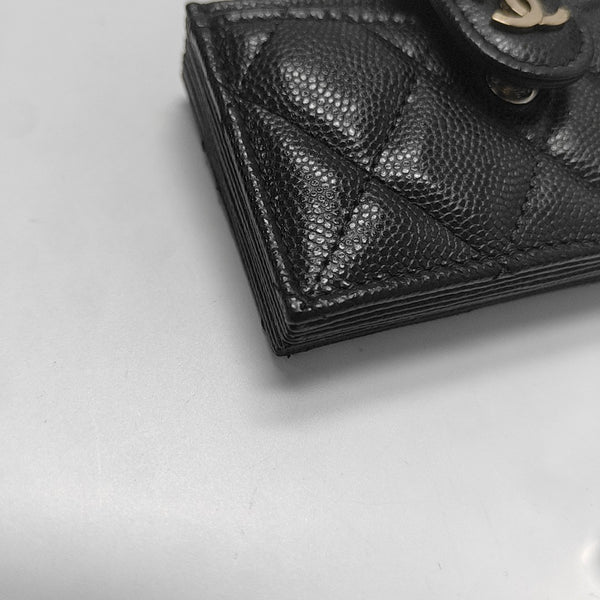 Quilted Grained Calfskin Card Holder Black