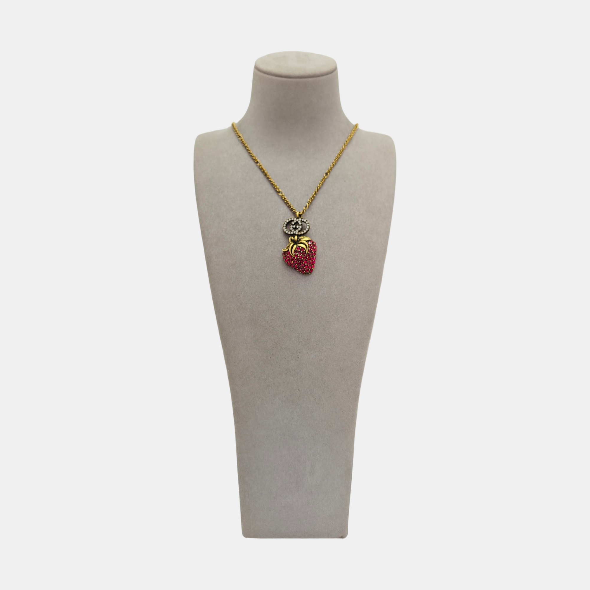 Authenticated pre-owned  Interlocking G Gold-tone Metal Synthetic Crystal Necklace - Necklace at Looply