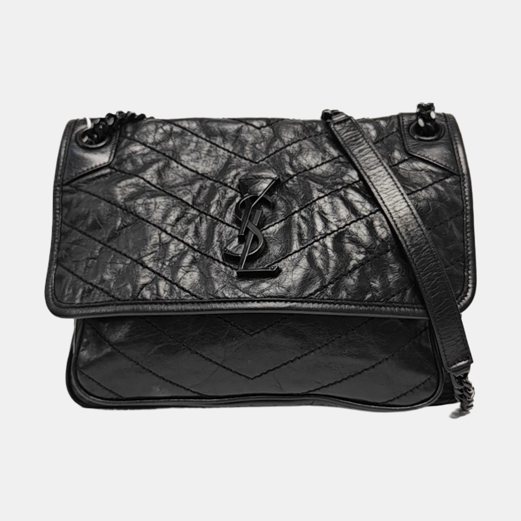 NIKI Medium Chevron Calfskin Black
