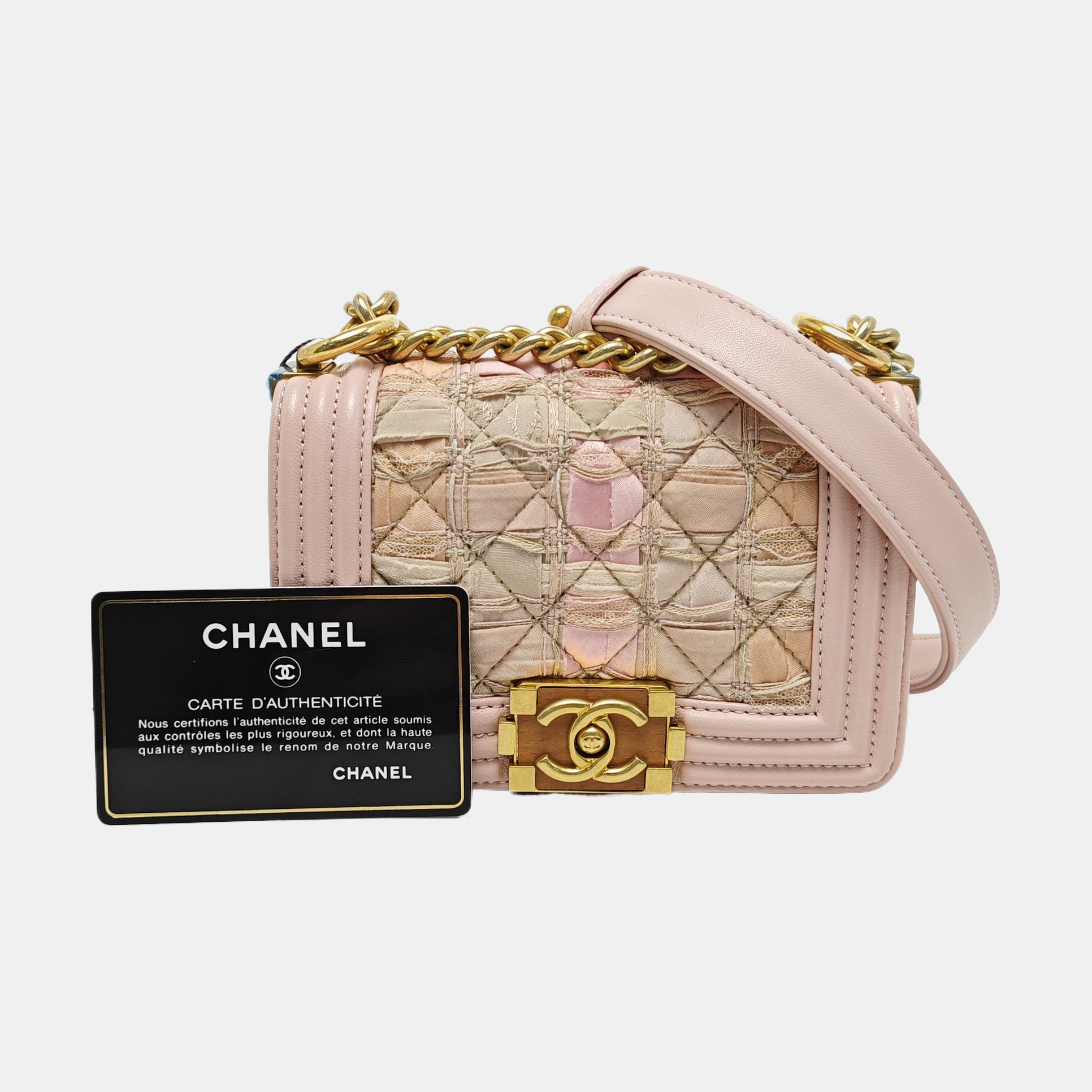 Authenticated pre-owned  Boy Chanel Quilted Fabric Pink - Shoulder Bag at Looply