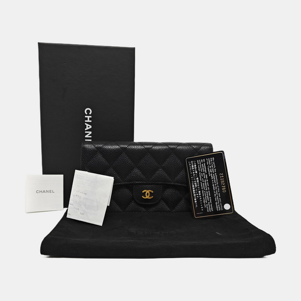 Quilted Grained Calfskin Wallet Black