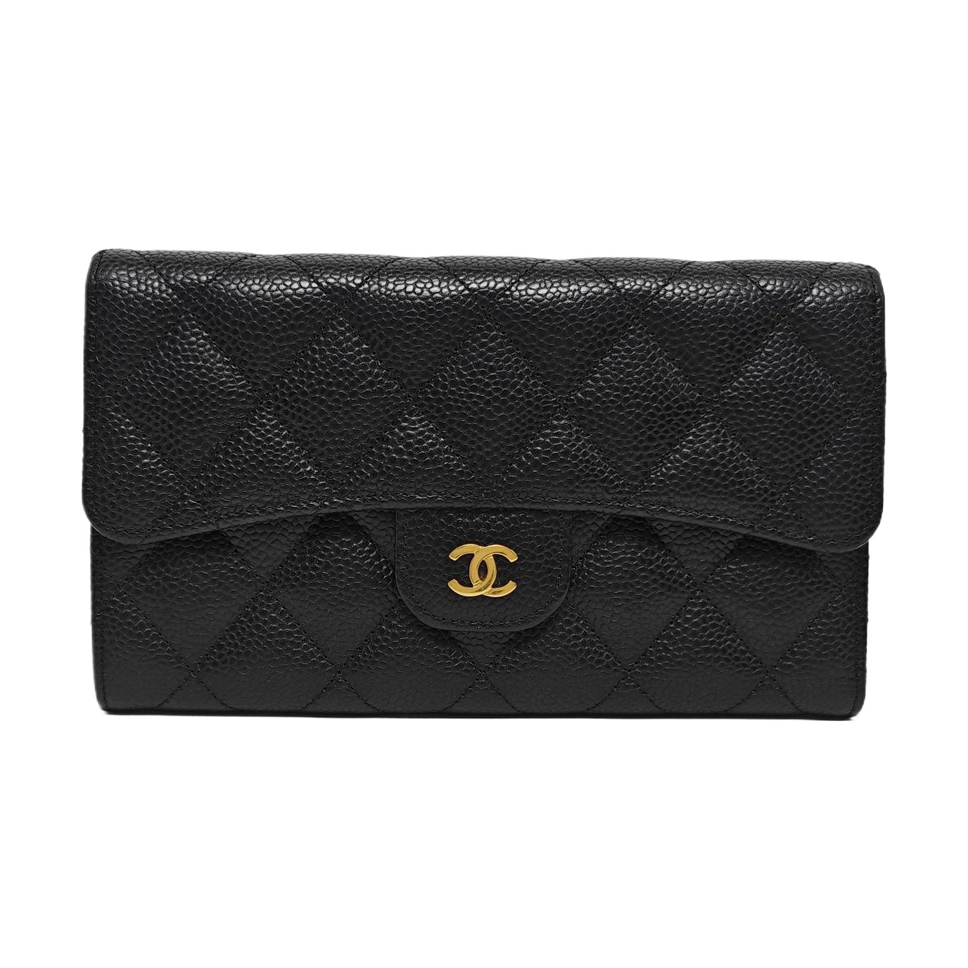 Quilted Grained Calfskin Wallet Black