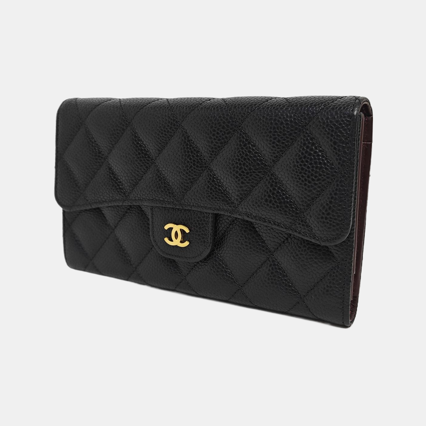 Quilted Grained Calfskin Wallet Black