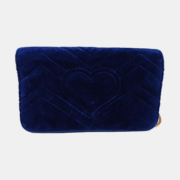 Authenticated pre-owned  GG Marmont Velvet Blue - Shoulder Bag at Looply
