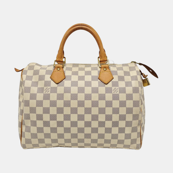 Authenticated pre-owned  Speedy 30 Damier Azur Coated Canvas White - Top Handle Bag at Looply