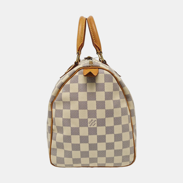 Authenticated pre-owned  Speedy 30 Damier Azur Coated Canvas White - Top Handle Bag at Looply