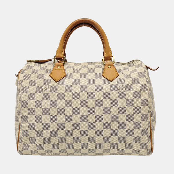 Authenticated pre-owned  Speedy 30 Damier Azur Coated Canvas White - Top Handle Bag at Looply