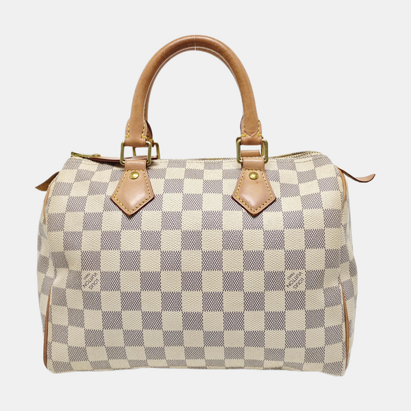 Authenticated pre-owned  Speedy 25 Damier Azur Coated Canvas White - Top Handle Bag at Looply