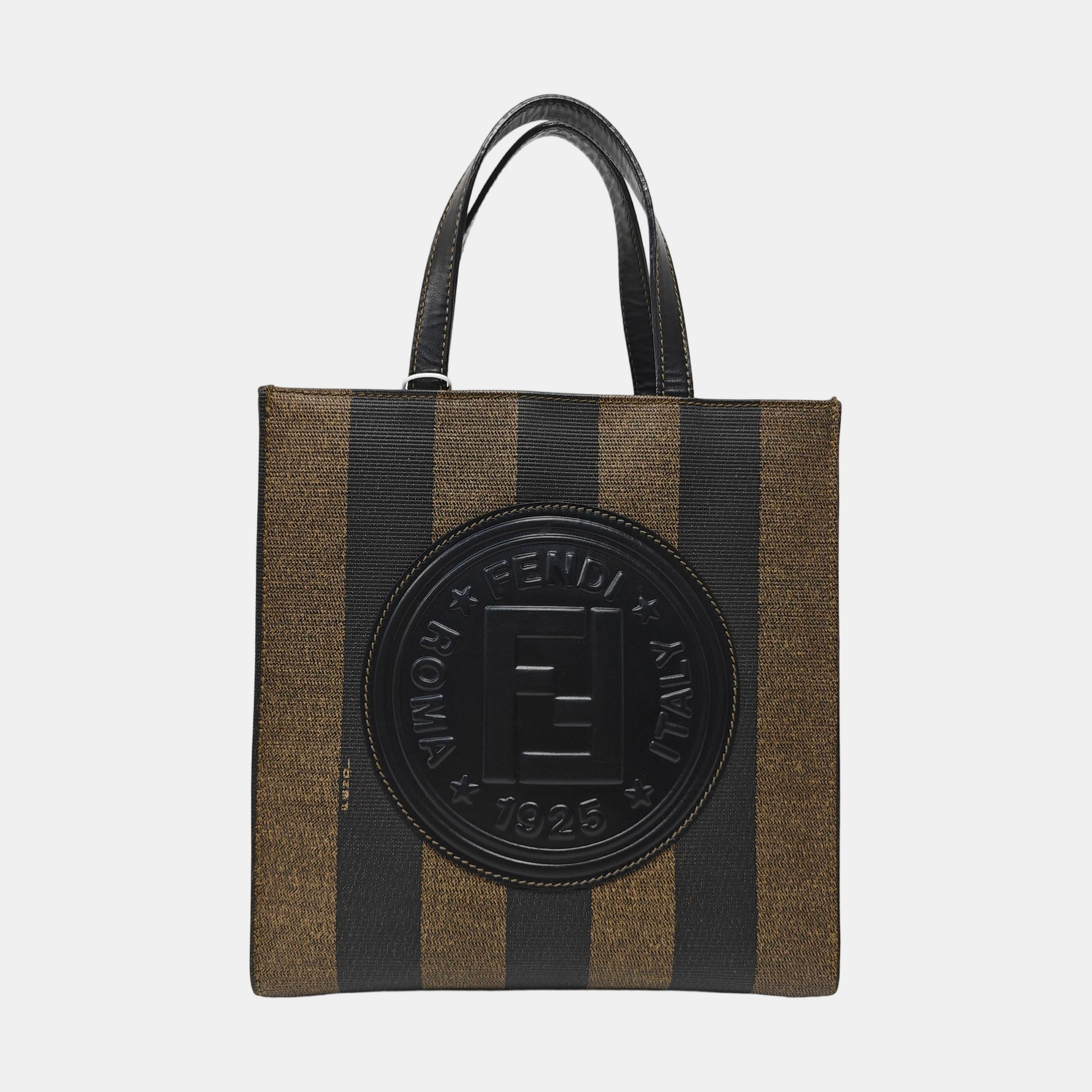 Bolso de hombro de lona revestida marrón