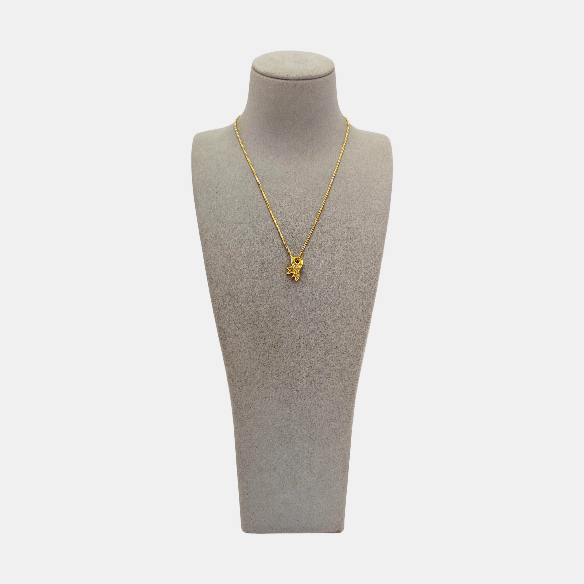 Authenticated pre-owned  Vintage Crystal Bow Pendant Necklace Gold-tone Metal Necklace - Necklace at Looply