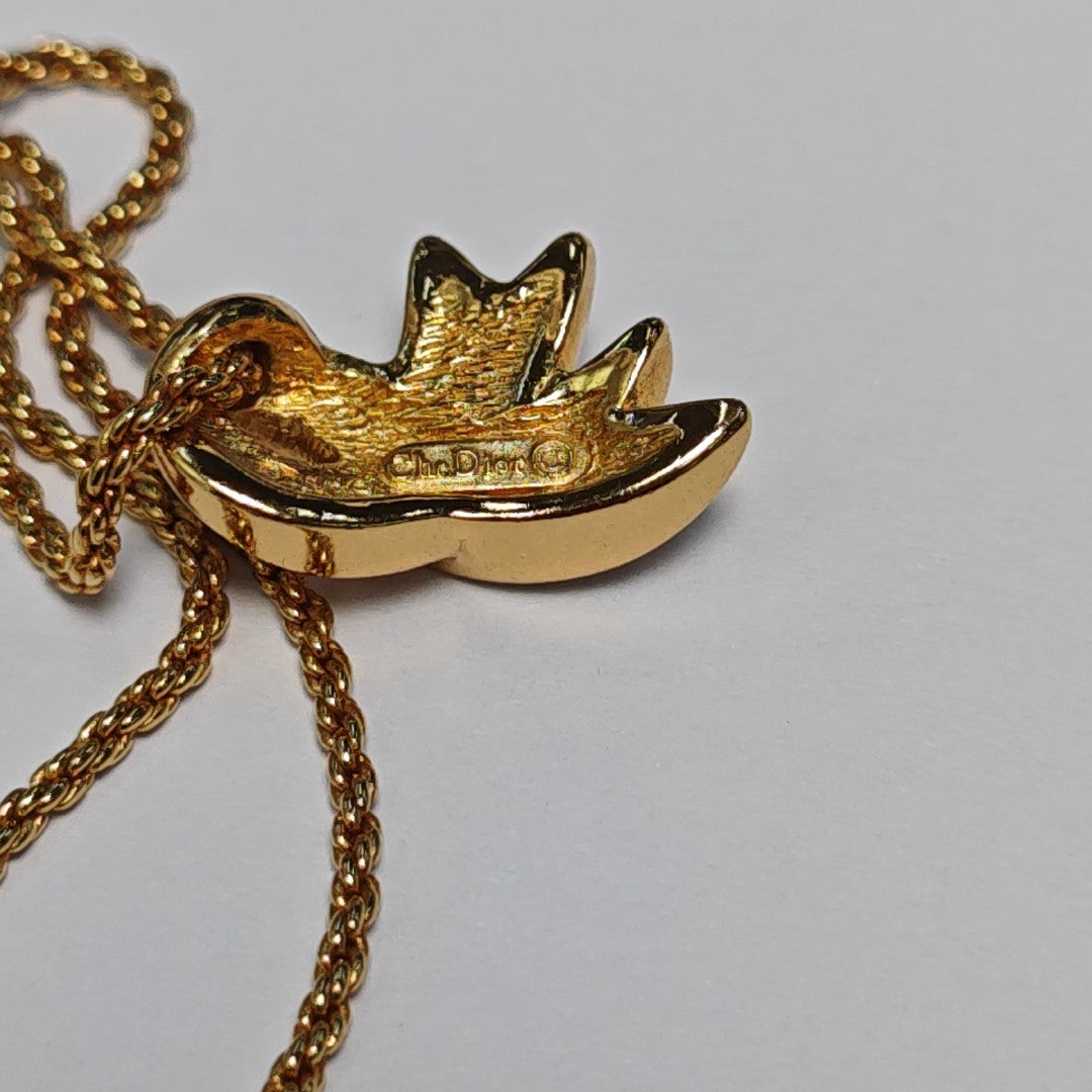Authenticated pre-owned  Vintage Crystal Bow Pendant Necklace Gold-tone Metal Necklace - Necklace at Looply