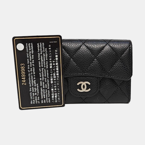 Authenticated pre-owned  Classic Flap Quilted Grained Calfskin Black Card Holder - Card Holder at Looply