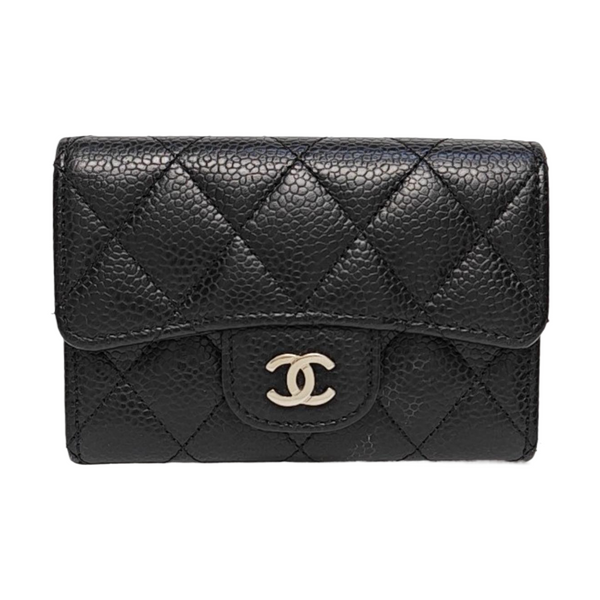 Authenticated pre-owned  Classic Flap Quilted Grained Calfskin Black Card Holder - Card Holder at Looply