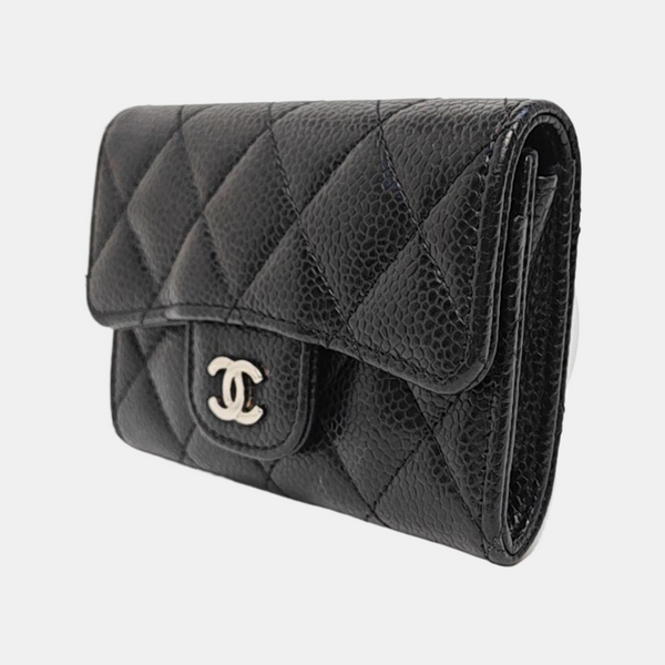 Authenticated pre-owned  Classic Flap Quilted Grained Calfskin Black Card Holder - Card Holder at Looply