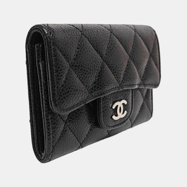Authenticated pre-owned  Classic Flap Quilted Grained Calfskin Black Card Holder - Card Holder at Looply