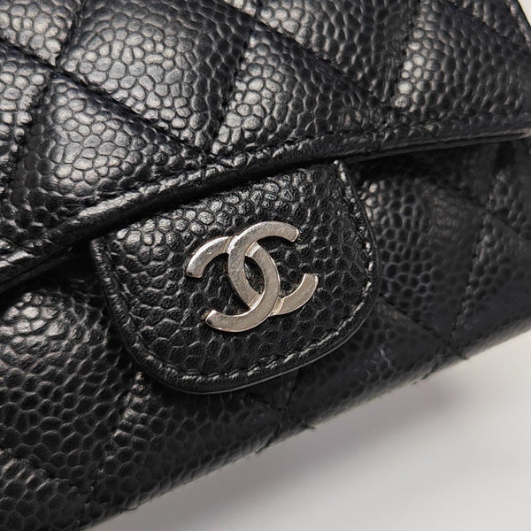 Authenticated pre-owned  Classic Flap Quilted Grained Calfskin Black Card Holder - Card Holder at Looply