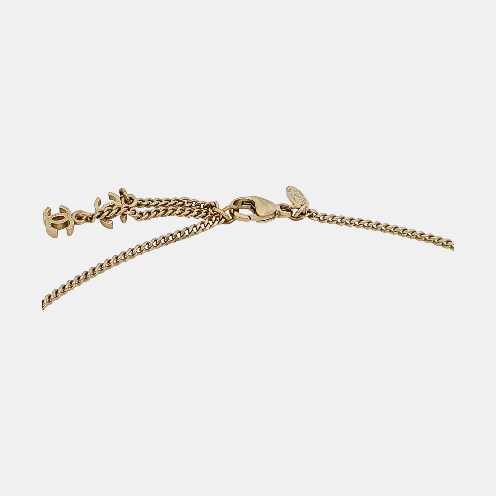 Authenticated pre-owned  Black CC And Pearl Drop Gold-tone Metal Necklace - Necklace at Looply