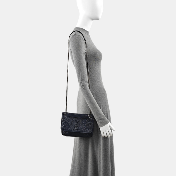 NIKI Small Chevron Calfskin Blue