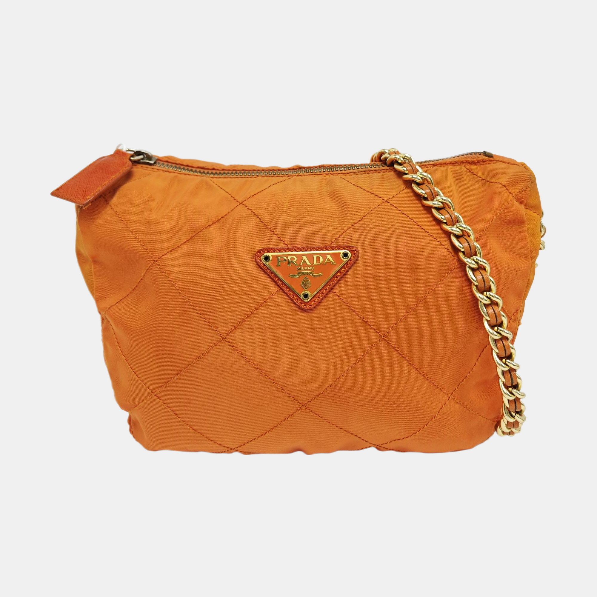 Quilted Nylon Shoulder Bag Orange