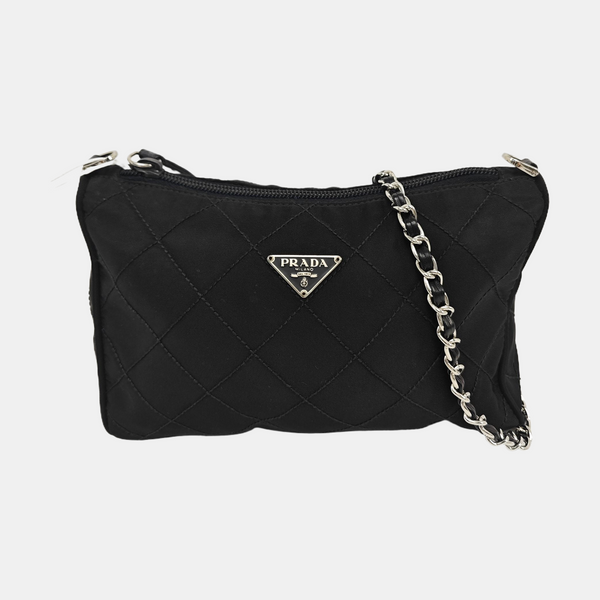 Quilted Nylon Clutch Black
