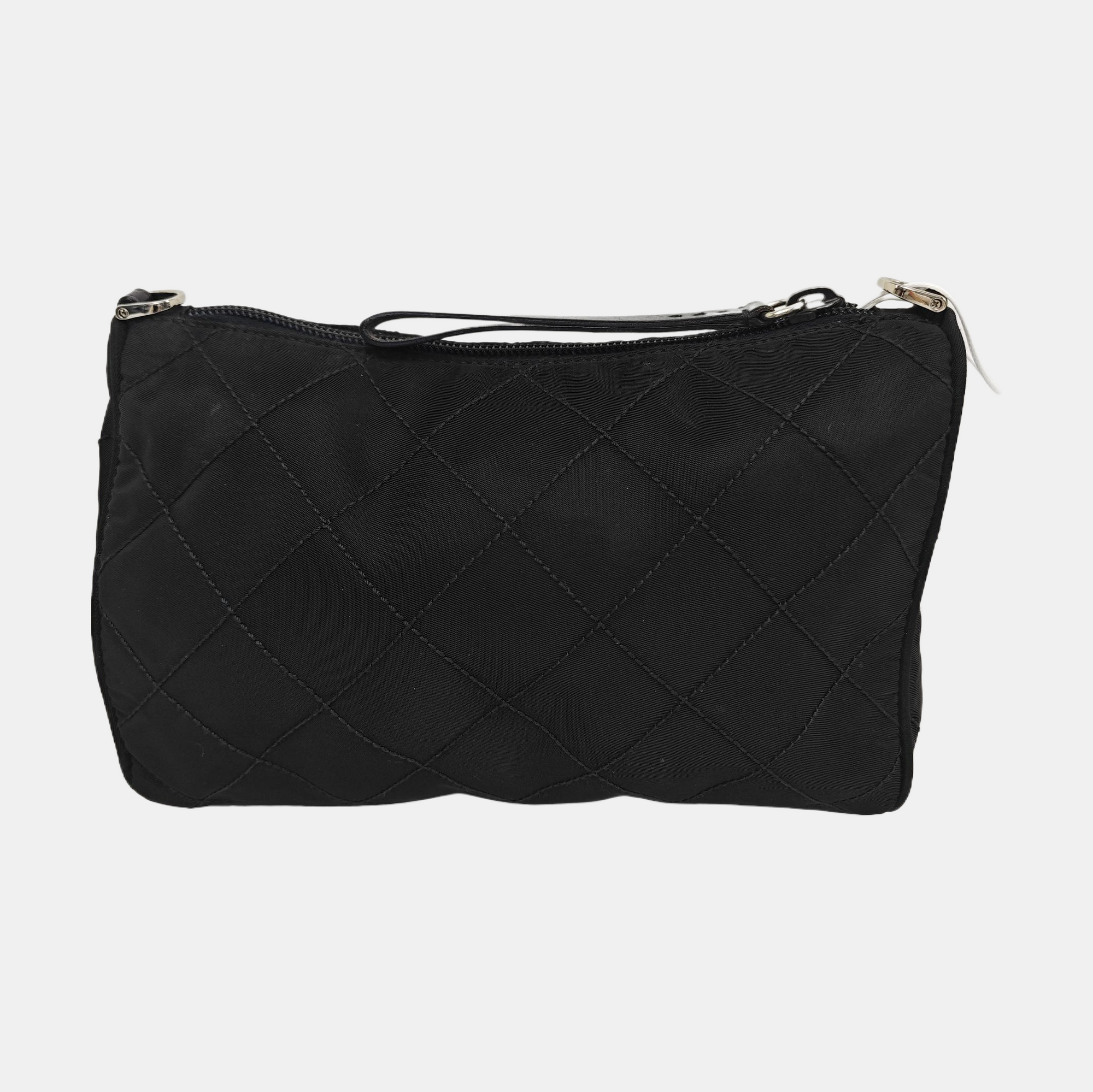 Quilted Nylon Clutch Black